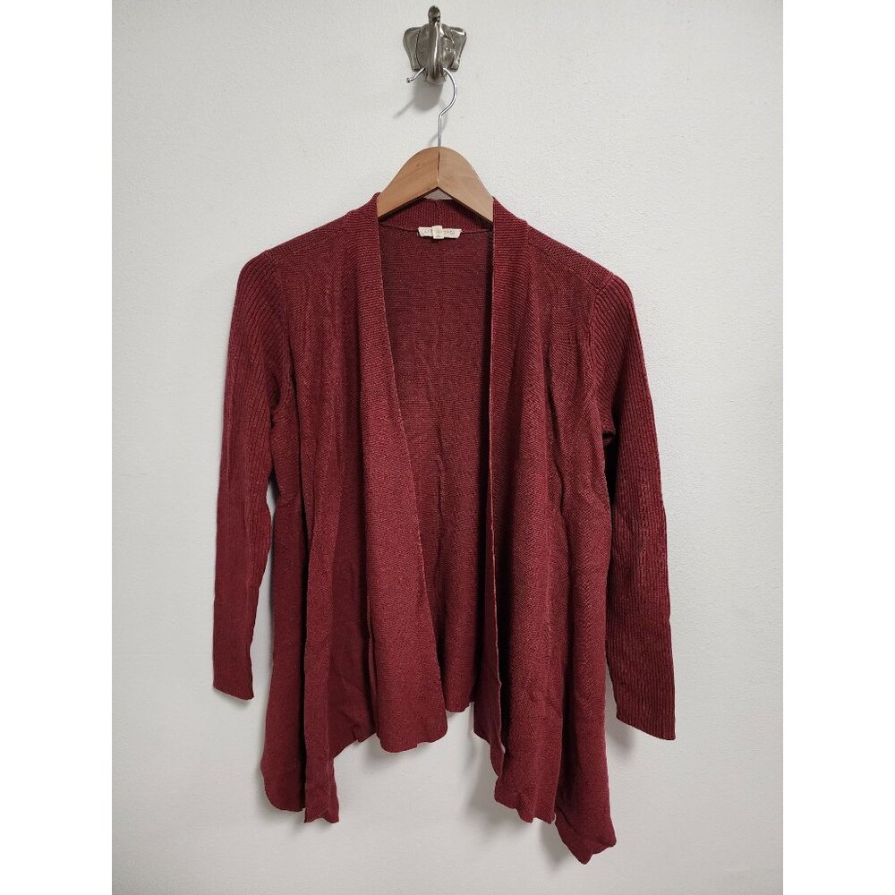 Eileen Fisher burgundy red knit open cardigan S